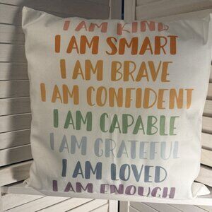 Affirmation Throw Pillow – “I AM” Motivational Quotes, Multicolor Text